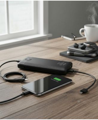 All-in-One 10,000mAh Power Bank with Built-in Cables & Wall Plug