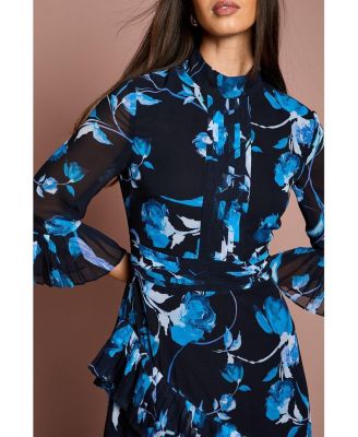 Women's Pleated Frill Chiffon Maxi Dress