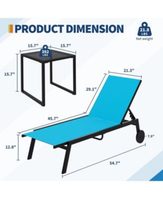 3-Piece Patio Chaise Lounge Set with Side Table, Adjustable Backrest, Pool & Outdoor Loungers, Set of 3