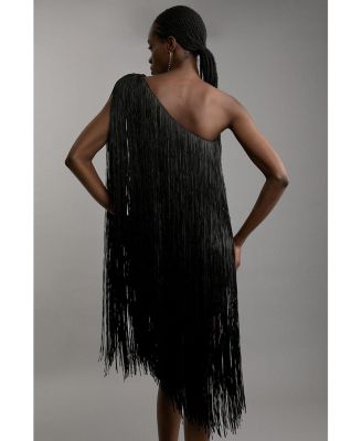 Women's Asymmetric Draped Fringe Mini Dress