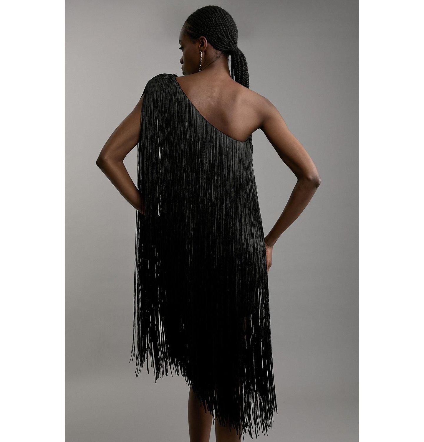 Женское платье Karen Millen Asymmetric Draped Fringe Mini, цвет: Чёрный — фото 4