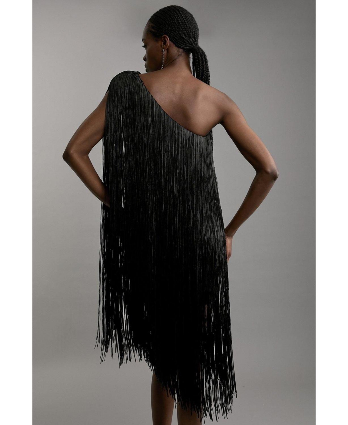 Karen Millen Women's Asymmetric Draped Fringe Mini Dress