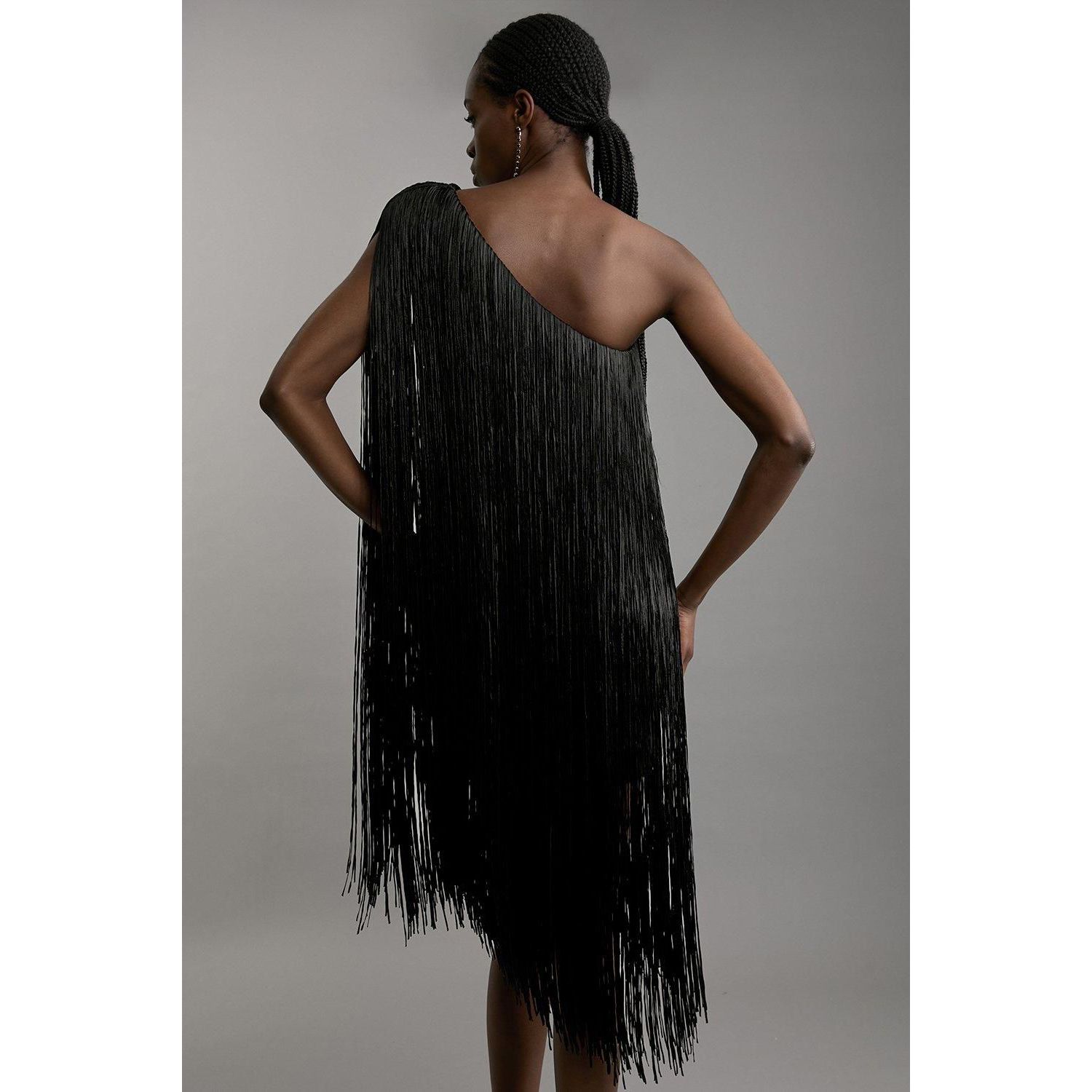 Women's Asymmetric Draped Fringe Mini Dress
