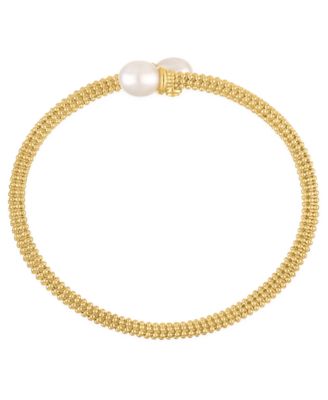 Cultured Freshwater Pearl (7.5-8mm) Bypass Coil Bangle Bracelet in 14k Gold over Sterling Silver