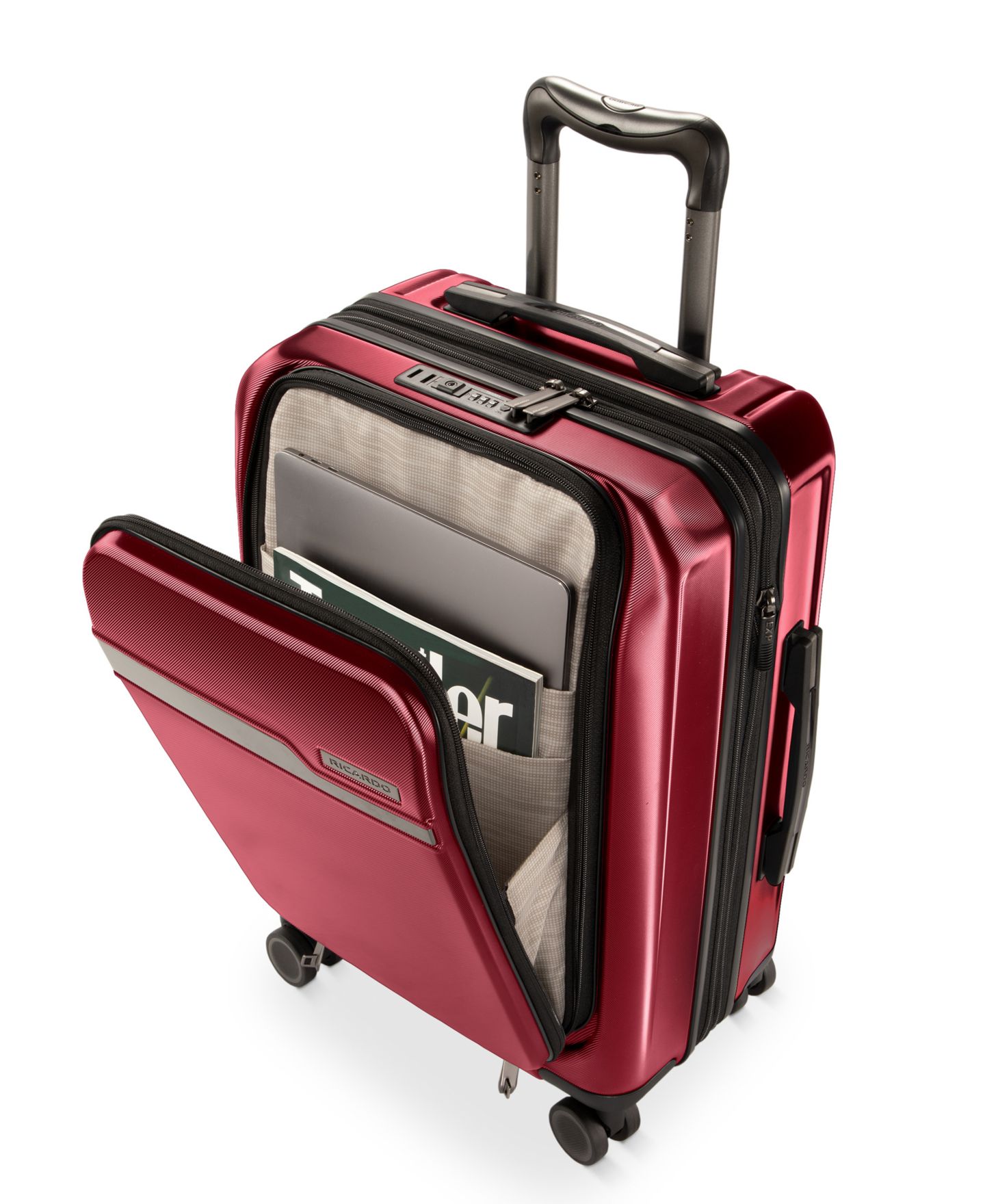 Чемодан Ricardo Palm Springs Collection Carry-On Spinner with FastAccess Front Pocket, цвет: Малиновый красный — фото 5