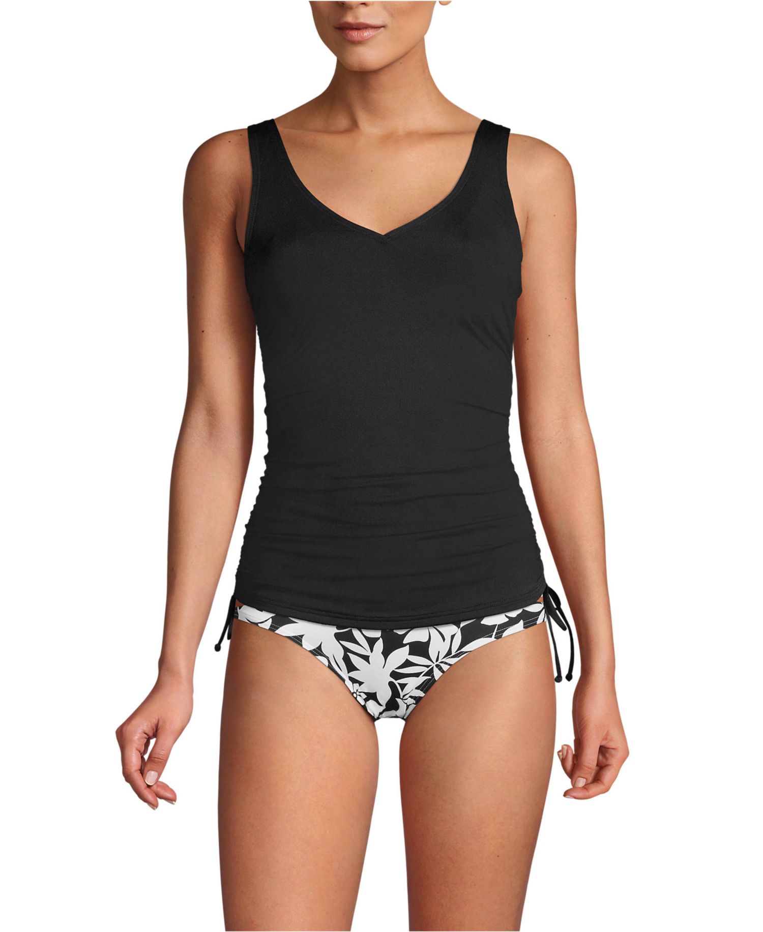 Women's Adjustable V-neck Underwire Tankini Swimsuit Top Adjustable Straps