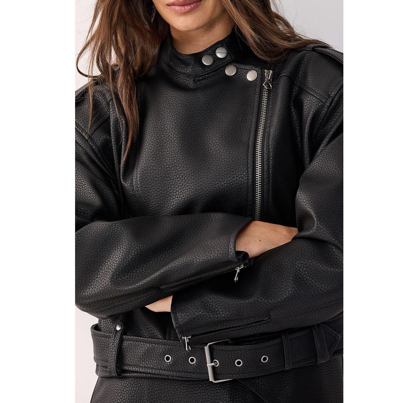 Женская куртка Nasty Gal Belted Faux Leather Biker, цвет: Чёрный — фото 8