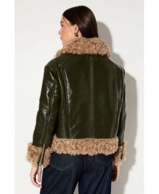 Women's Premium Faux Fur Collar Aviator Jacket