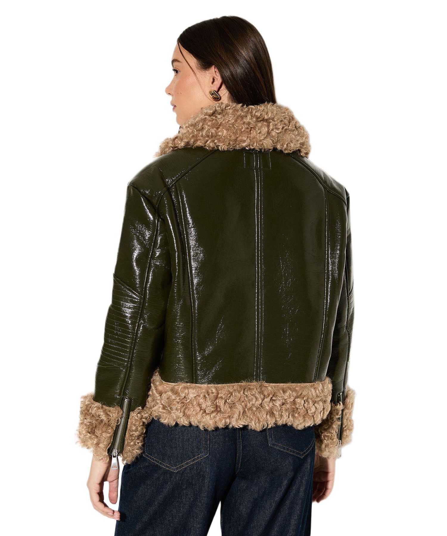 Women's Premium Faux Fur Collar Aviator Jacket