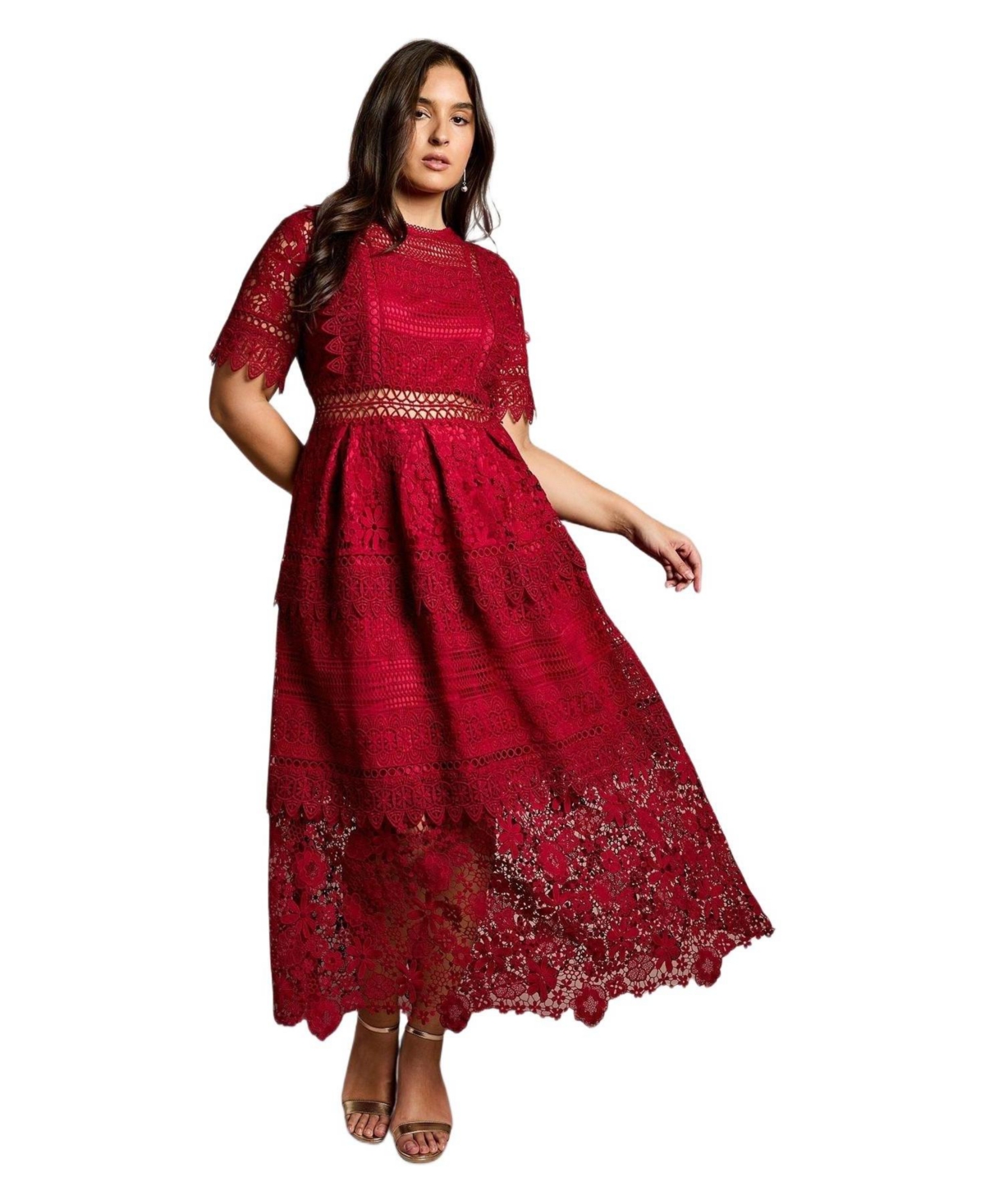 Coast Women's Plus Sizes Short Sleeve Lace Midi Dress