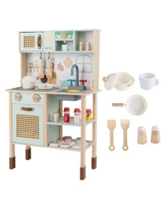 Wooden Play Kitchen for Kids with Retro Style, Lights, Sounds & Accessories