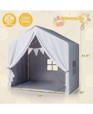 Kids Play Tent with Washable Cotton Mat and Flag Banner, Indoor Playhouse