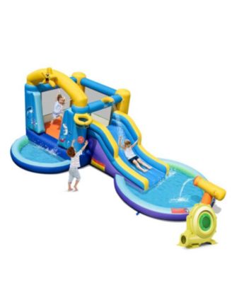 Inflatable Ocean-Themed Bounce House with 680W Blower, 2 Pools