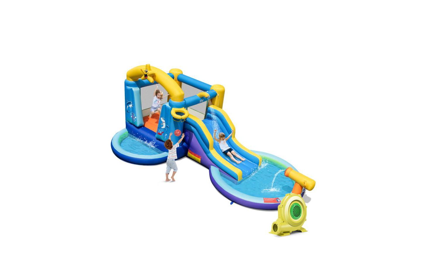 Детская игрушка Mecale Ocean-Themed Bounce House with Splash Pool and Raised Slide, Ages 3-10, цвет: Синий — фото 8