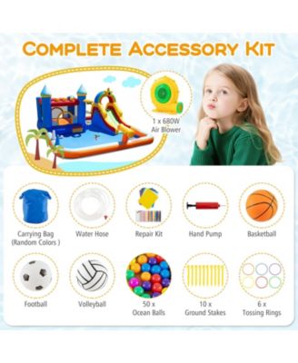 Inflatable Water Slide Park Bounce Castle with Climbing Wall, Blower