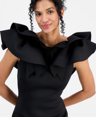 Women's Ruffle-Shoulder Boat-Neck Sheath Dress