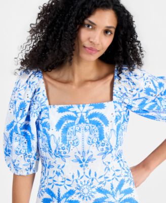 Women's Square-Neck Puff-Sleeve Mini Dress