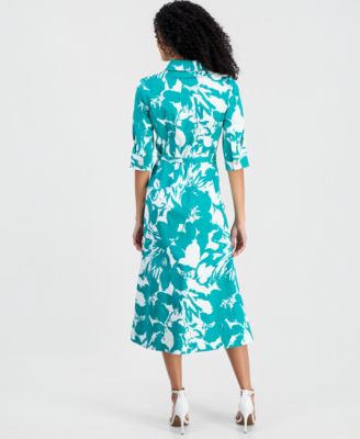 Women's Elbow-Sleeve Waist Tuck Midi Shirtdress