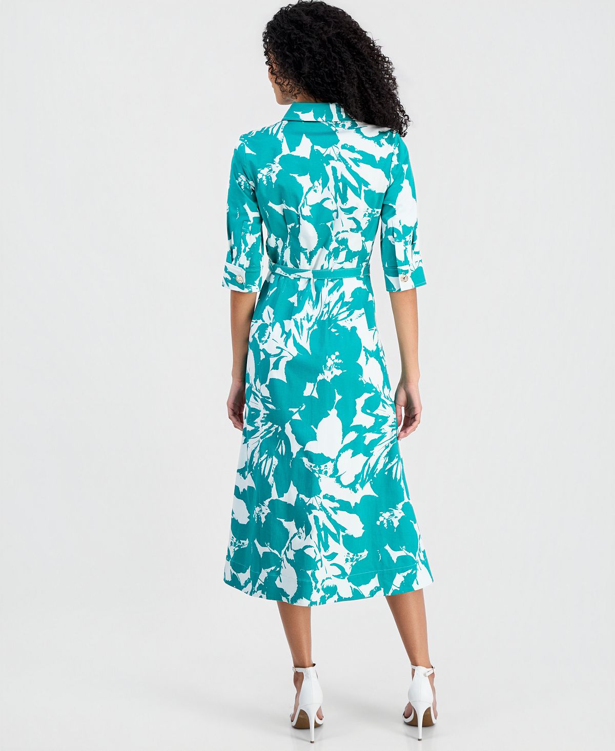 Anne Klein Women's Elbow-Sleeve Waist Tuck Midi Shirtdress view 5 — MAYCSS fashion products
