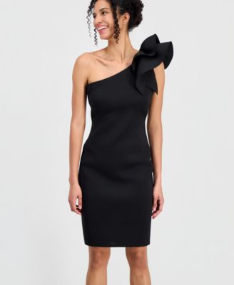 Women's One-Shoulder Asymmetrical Ruffle-Detail Sheath Dress