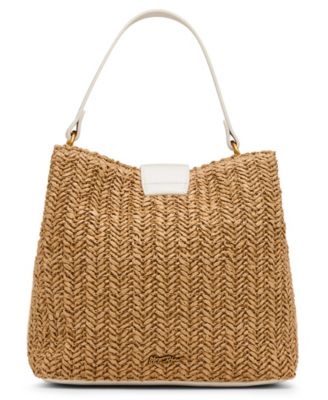 Raffia Imitation-Pearl Small Bucket Bag