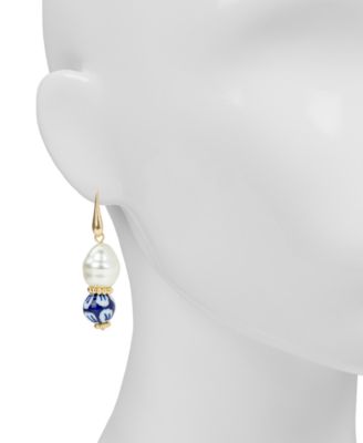 Gold-Tone Plated Baroque Mother of Pearl Drop Earrings