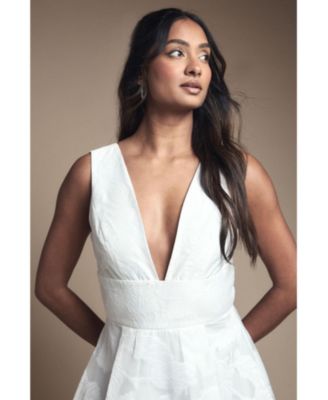 Women's Plunge V-Neck Jacquard Midi Dress