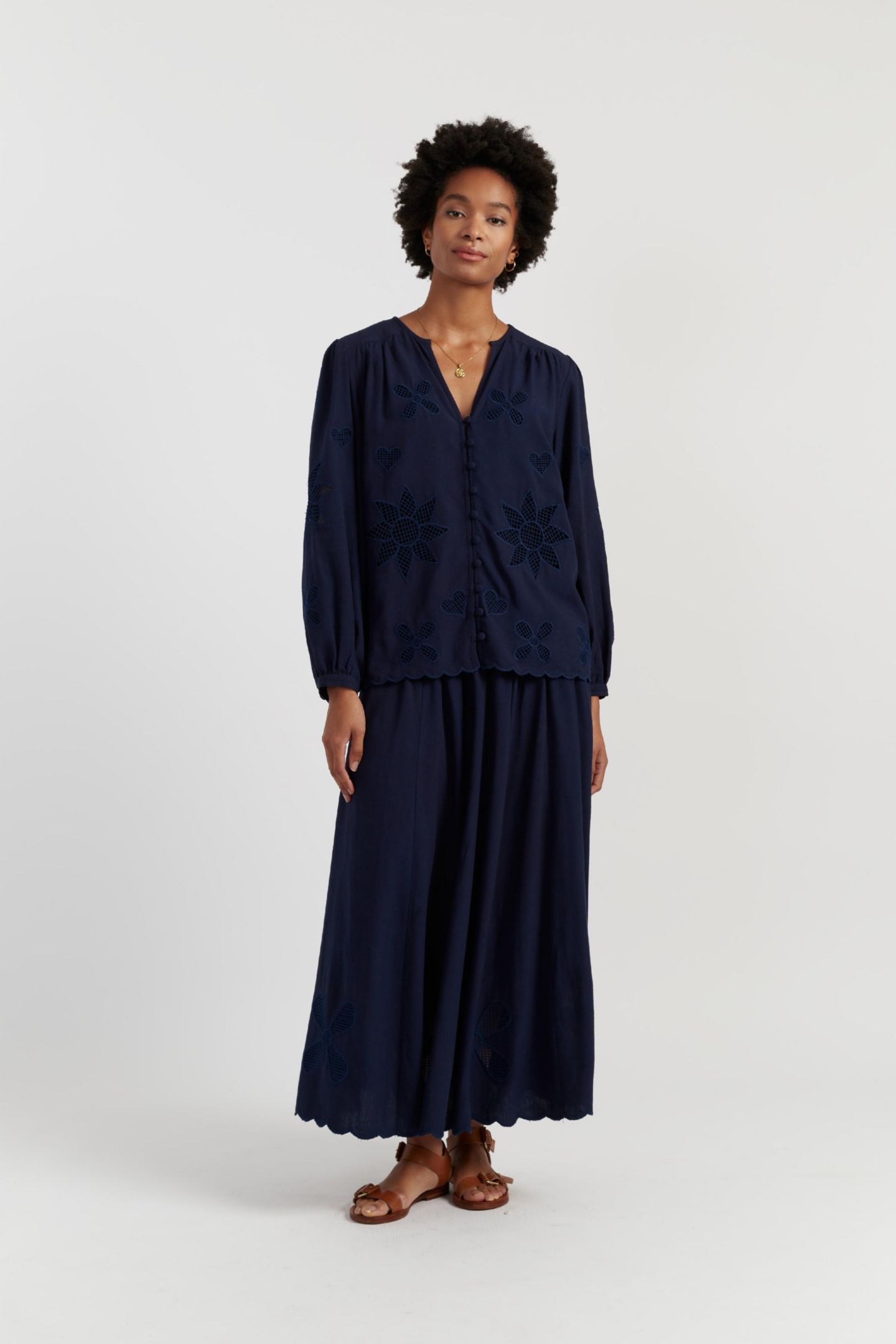 Женская блузка Chinti & Parker Linen-Blend Broderie, цвет: Синий — фото 3