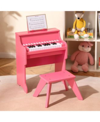 25-Key Kids Piano Keyboard with Stool, Mini Digital Wooden Toy, Adjustable Speed & Volume