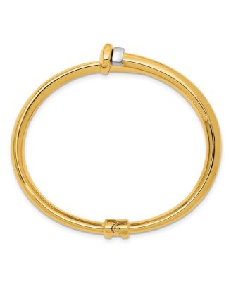 Solid 18k Two-tone Gold Italian 7 Inch Bypass Hinged Bangle Bracelet