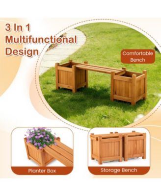 3-in-1 Outdoor Planter Box with Bench and Dual Side Garden Beds