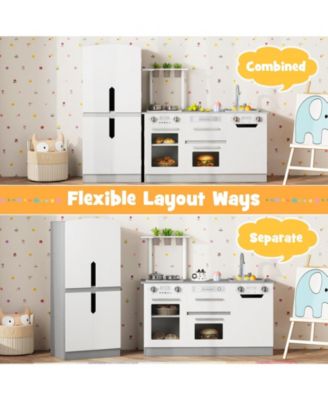 Wooden 2-Piece Kids Kitchen Playset with Fridge & Running Water for Imaginative Play