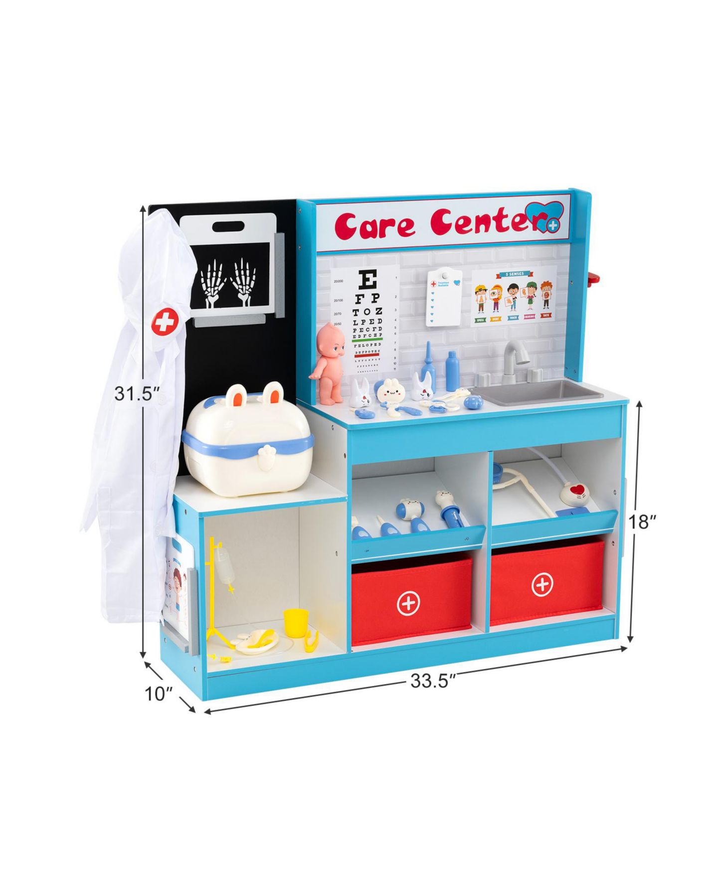 Детские игрушки Mecale Play Doctor s Office Wooden Medical Center Toy Set with Exam Area for Kids, цвет: Синий — фото 3
