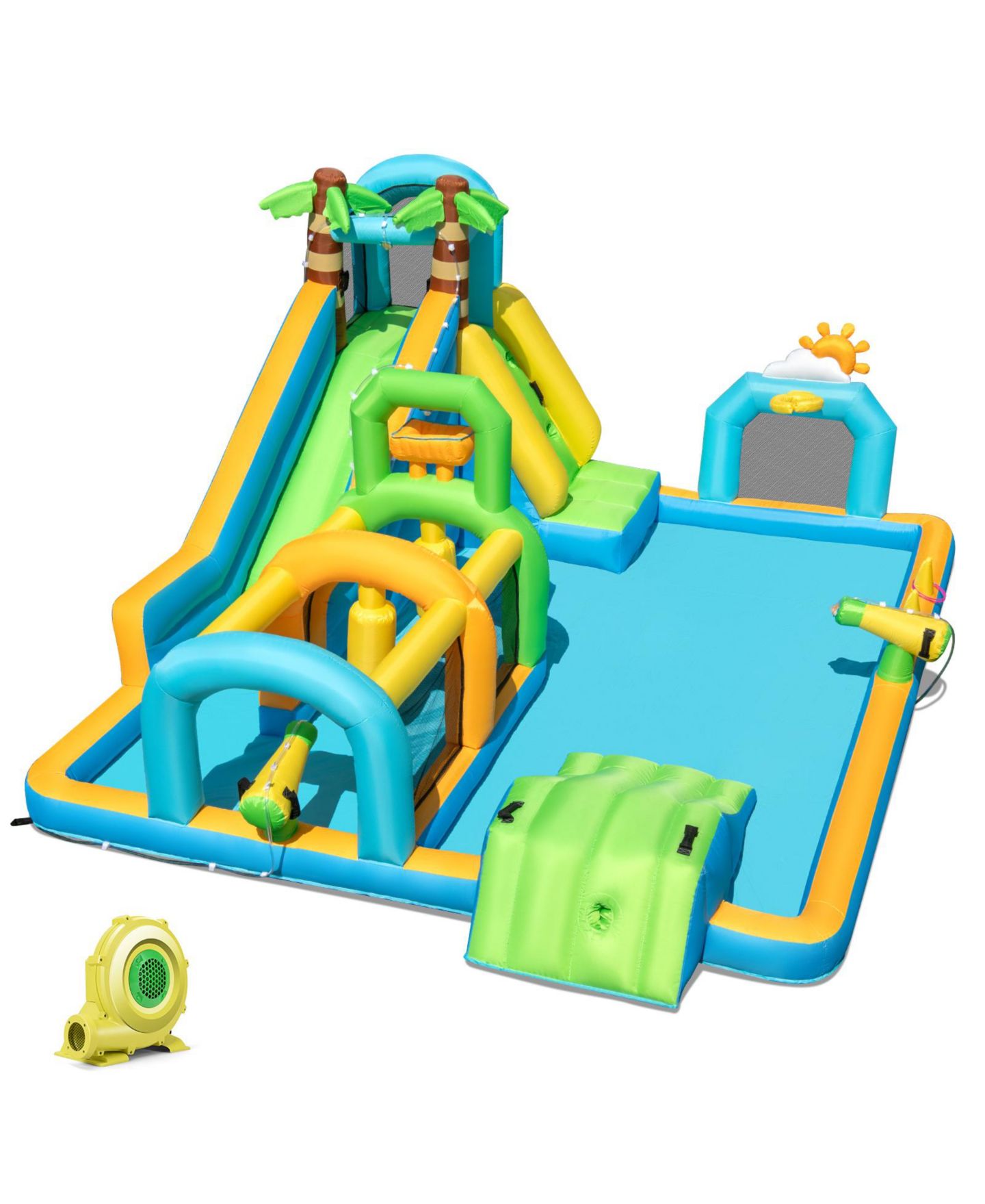 Детская игрушка Mecale Tropical Inflatable Dual Water Slide Aqua Park with 735W Blower Included, цвет: Синий — фото 1