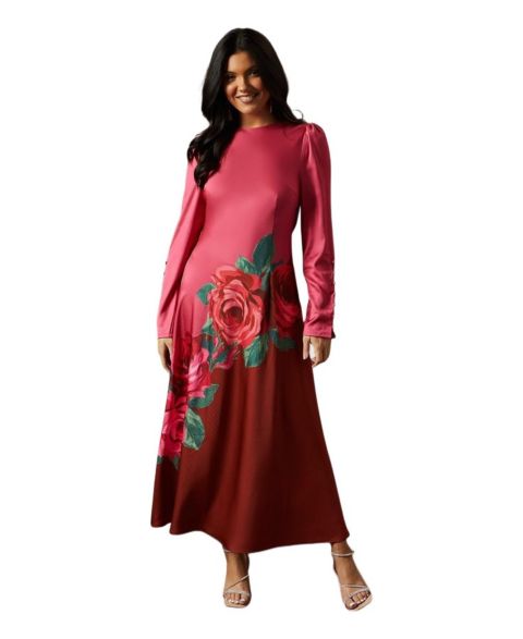 Женское платье Oasis Premium Satin Placement Print Maxi, цвет: Розовый