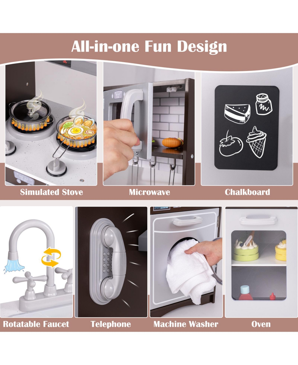 Mecale Corner Toy Kitchen Set with Lights & Sounds, Interactive Pretend Play for Kids