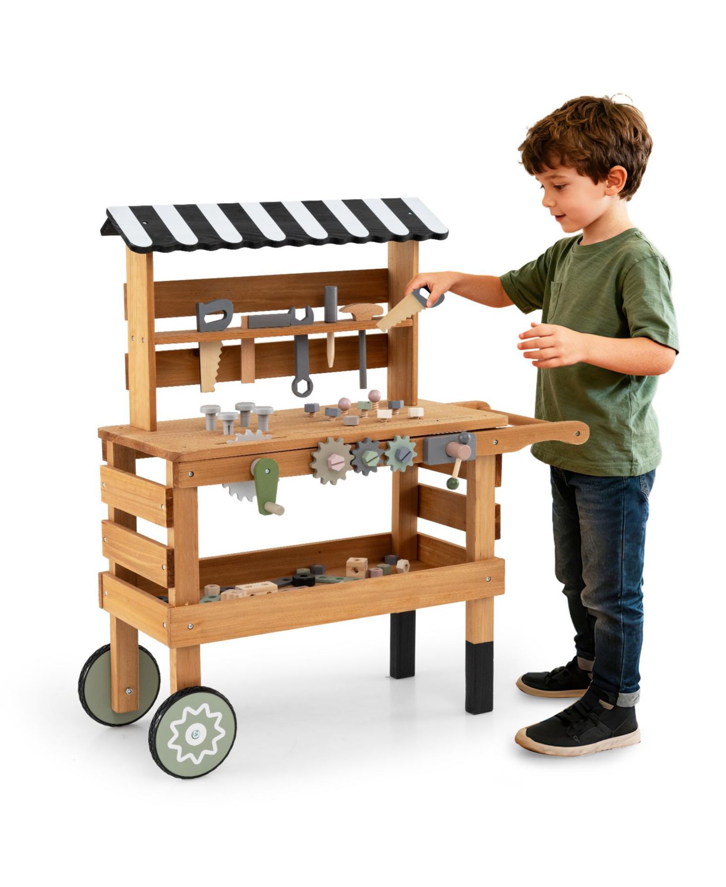 Детская игрушка Mecale 2-in-1 Rolling Wooden Tool Bench, Ages 3+, цвет: Коричневый — фото 9