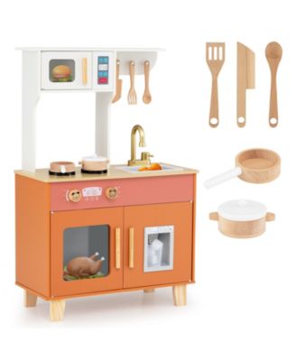 Kids Play Kitchen with Microwave & Rotating Knobs for Boys & Girls Ages 3-6