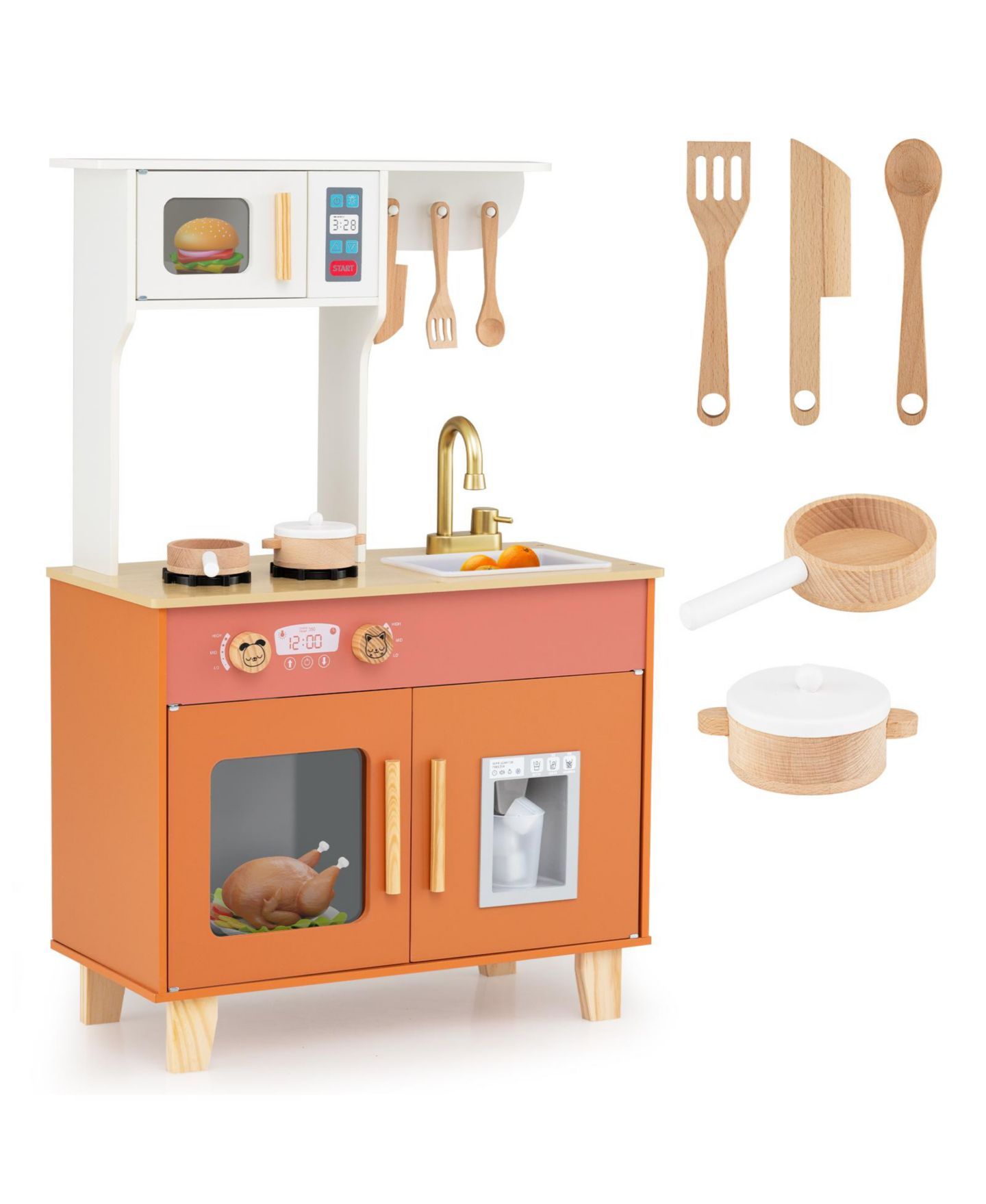 Детская игрушка Mecale Kids Play Kitchen with Microwave, Ages 3+, цвет: Коричневый — фото 8