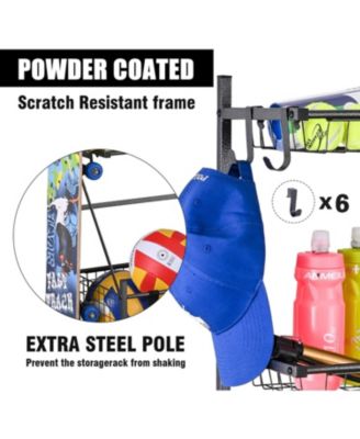 4-Tier Sports Equipment Storage Organizer, Black, Plastic, Wheeled