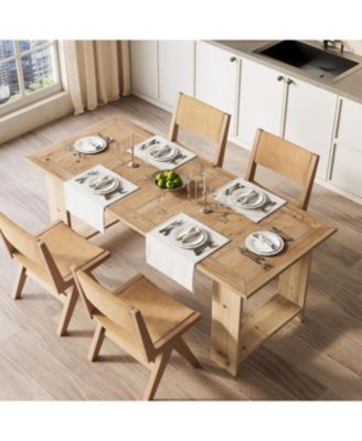 63 Solid Wood Dining Table, Rectangle Kitchen Table for 4-6 People