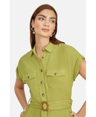 Women's Viscose Linen Look Midi Shirt Dress