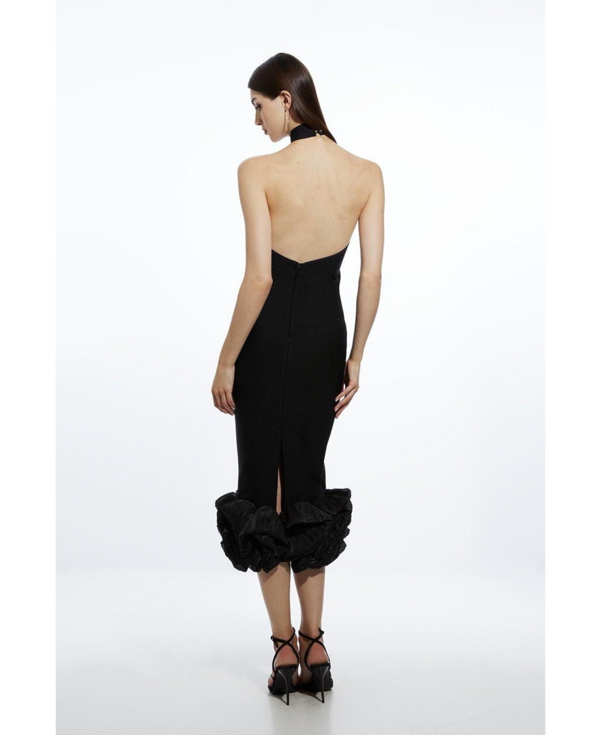 Karen Millen Women's Ruffle Hem Halter Knit Midi Dress
