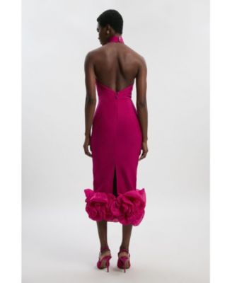 Women's Ruffle Hem Halter Knit Midi Dress