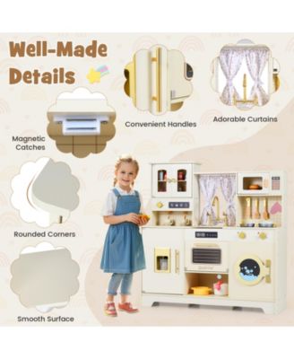 Wooden Toy Kitchen Playset with 14 Accessories for Kids Ages 3