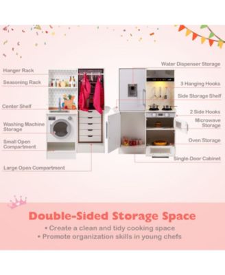 Dual-Sided Kids Play Kitchen with Water Dispenser & Range Hood for Ages 3
