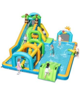 Tropical Inflatable Dual Water Slide Aqua Park, No Blower Included