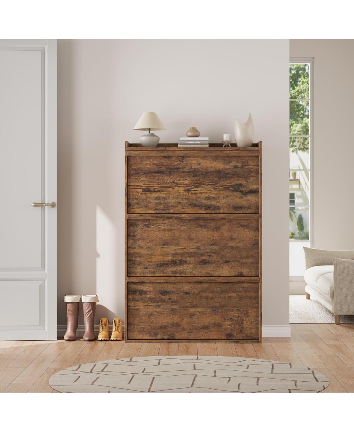 gaomon Shoe Cabinet with 3 Flip Drawers, Wooden Shoe Organizer Cabinet with Adjustable Shelf, Shoe Storage for Entryway, Hidden Shoe Cabinet