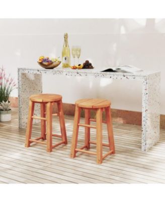 Set of 2 Outdoor 18-Inch Wood Bar Stools with Footrest