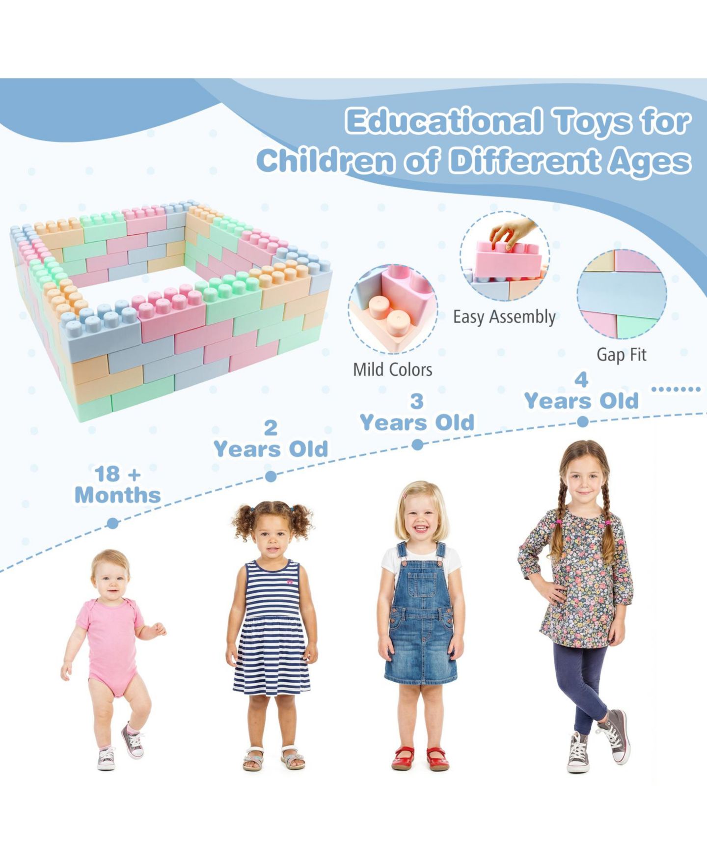 Детские конструкторы Mecale Educational Building Blocks 64-Piece Set, Ages 18 Months+, цвет: Белый — фото 5